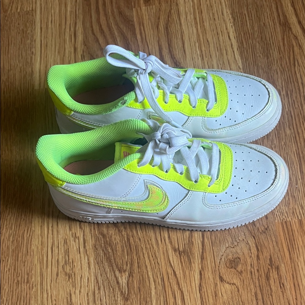 Nike Air Force One White and Neon Yellow Sneakers